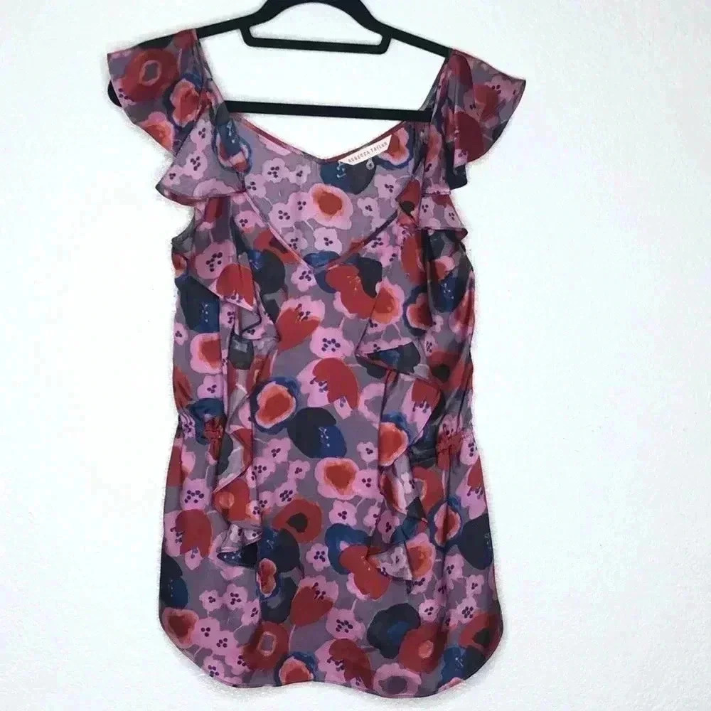 Rebecca Taylor Tank Top Shirt Sleeveless Ruffled Floral